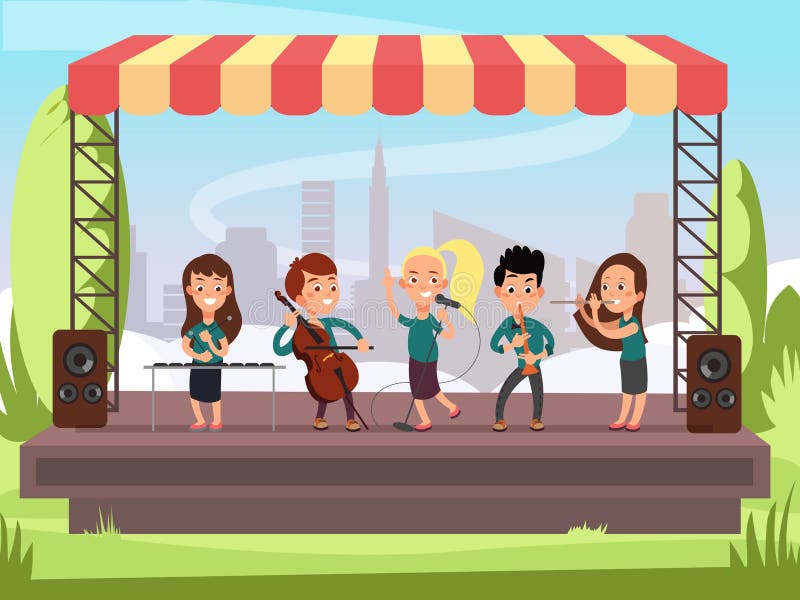 Caçoa a faixa da música que joga na fase na ilustração exterior do vetor do festival ilustração do vetor Caçoa a faixa da música que joga na fase na ilustração exterior do vetor do festival ilustração do vetor