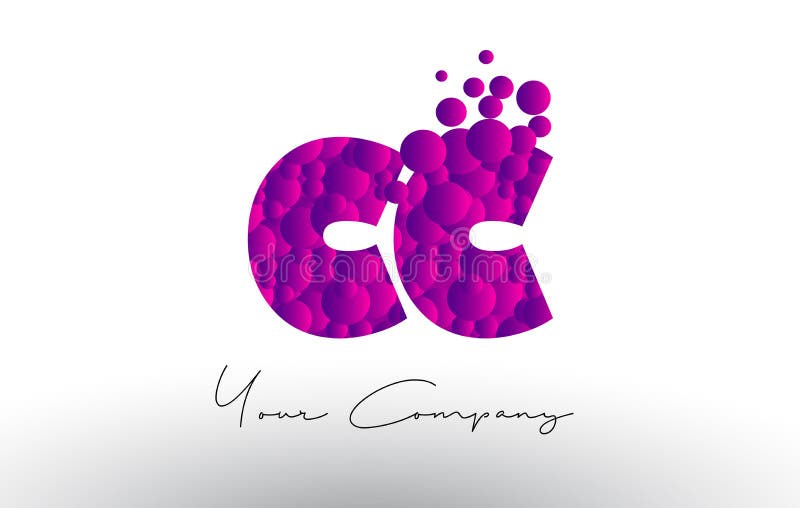 CC C C Dots Letter Logo with Purple Bubbles Texture.