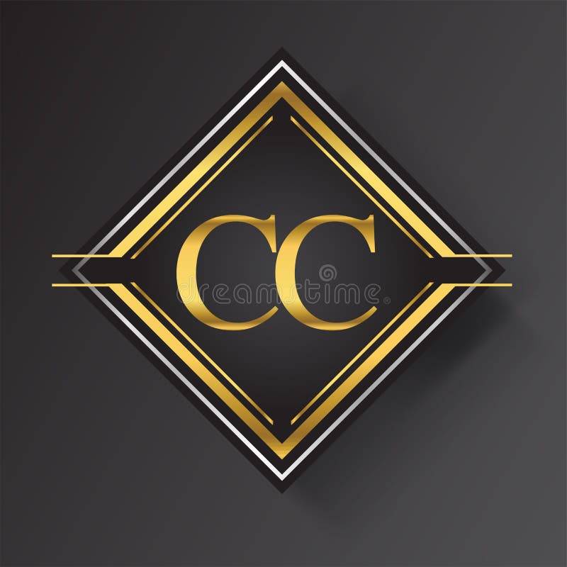 CC Letter logo in a square shape gold and silver colored geometric ornaments. Vector design template elements for your business or