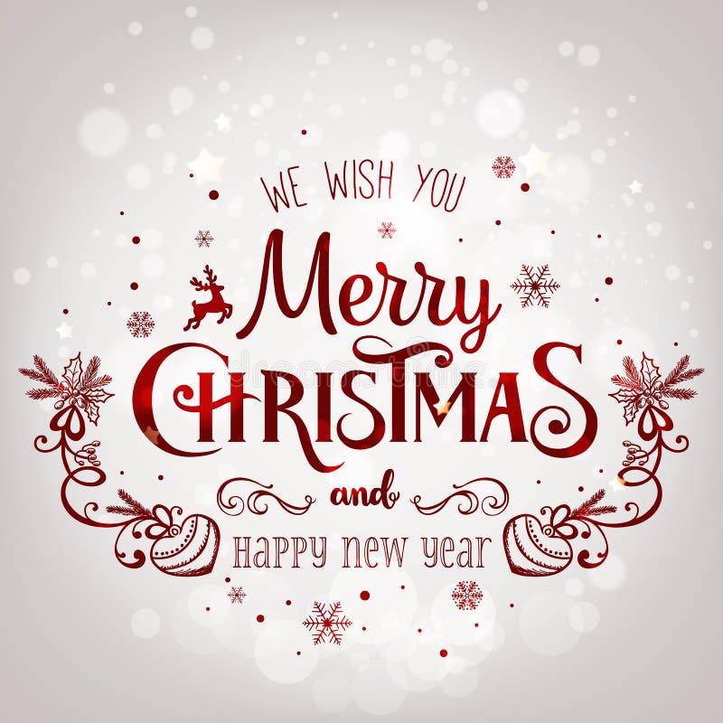 CChristmas and New Year typographical on holidays background with snowflakes, light, stars. Vector Illustration. Xmas stock illustration