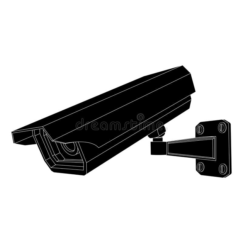 CCTV Camera. Black Outline Vector Illustration Isolated on White