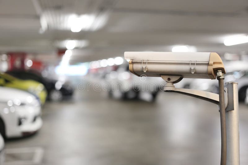 CCTV Camera Digital Video Recorder in Car Park. Stock Image Image of
