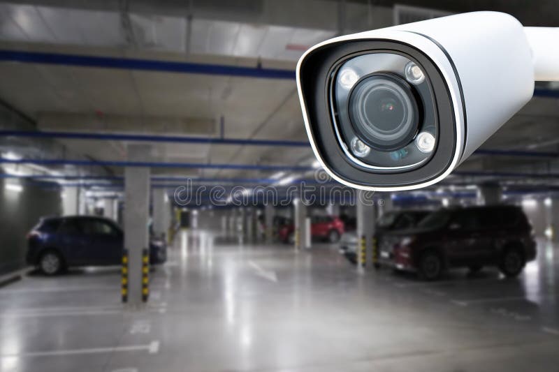 Cctv Camera Installed on the Parking Lot To Protection Security. Stock