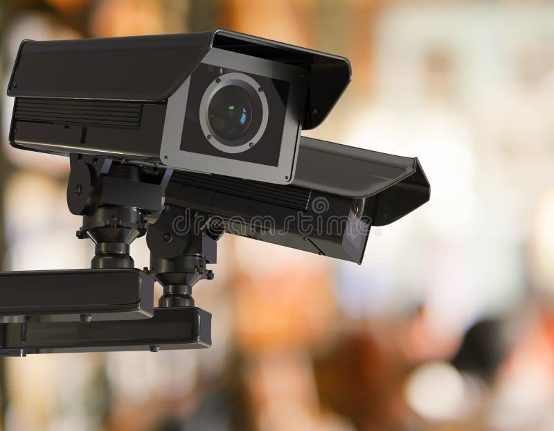 Cctv Camera Or Security Camera On Retail Shop Blurred Background Stock