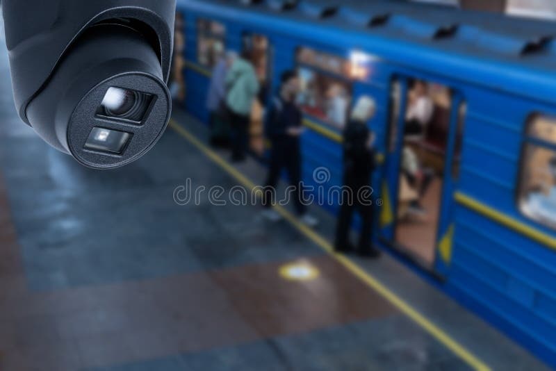 CCTV Camera Security Operating on Subway Station Platform.underground