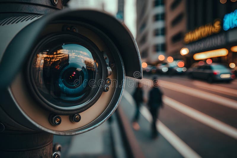 CCTV Camera or Surveillance Operating on Street and Building at Night