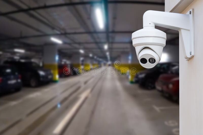 CCTV Camera or Surveillance System on Indoor Car Parking. Stock Image
