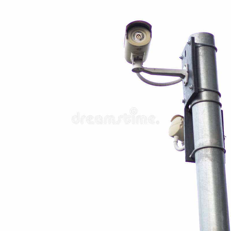CCTV with High Voltage Pole Background, Surveillance Camera System for