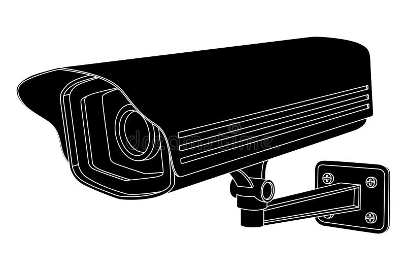 CCTV Security Camera. Black Outline Drawing. Vector Illustration