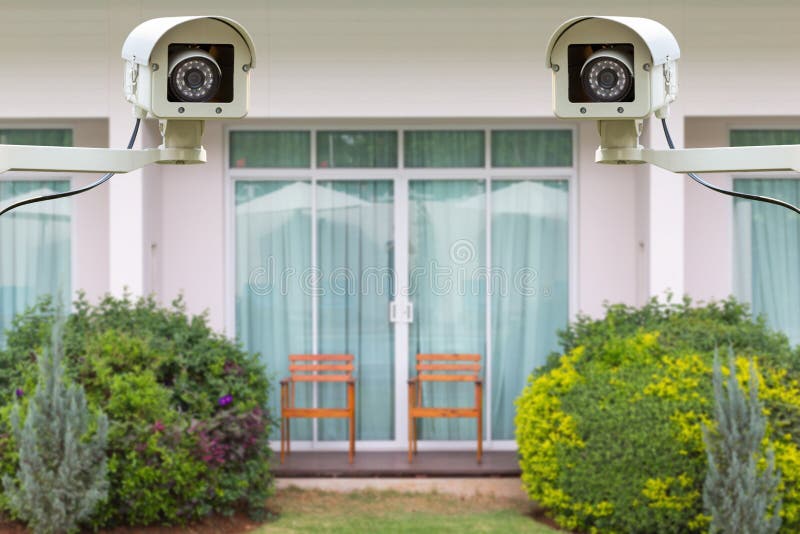 The CCTV Security Camera Operating On Backyard Roofing House Blu Stock Photo Image of monitor