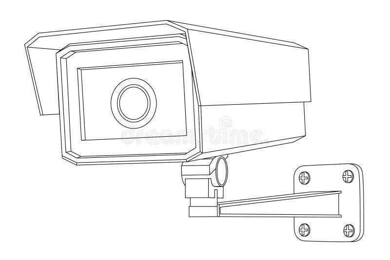 CCTV Security Camera. Outline Drawing Stock Vector Illustration of