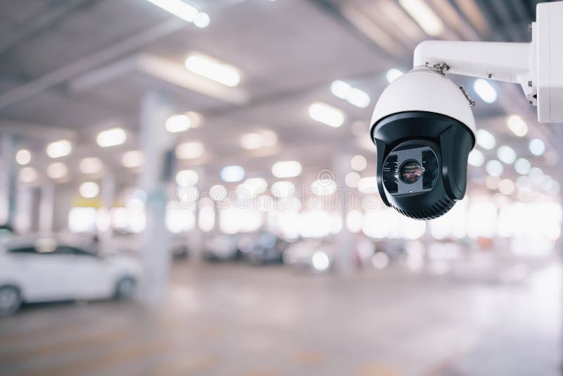 CCTV Security Camera Setup on Parking Lot Stock Image Image of