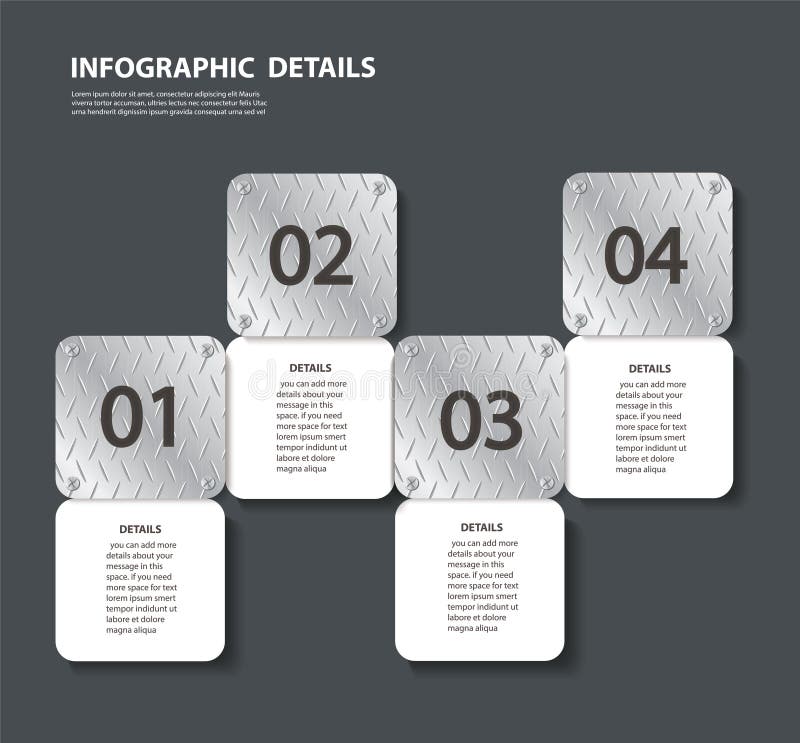 Plate metal info graphic template with 4 options. Can be used for web, diagram, graph, presentation, chart, report, step by step i