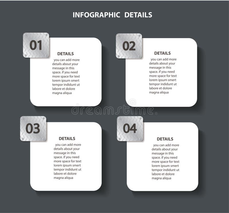 Plate metal info graphic template with 4 options. Can be used for web, diagram, graph, presentation, chart, report, step by step i