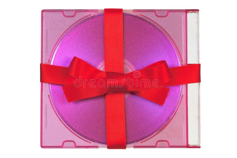 CD gift tied with red satin ribbon royalty free stock image