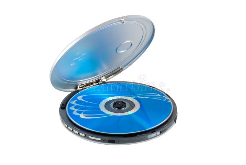 CD-player with disk is photographed on a white background