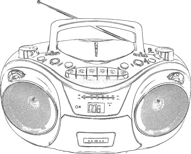 Cd Player Radio Line Art Drawing Stock Vector Illustration of