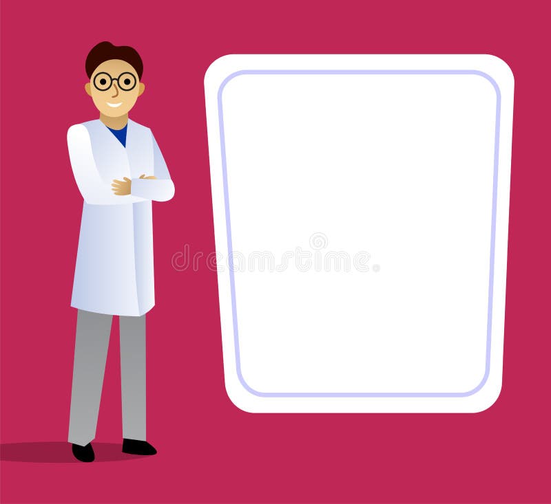 Scientist in a white coat standing at the blackboard. vector illustration Scientist in a white coat standing at the blackboard. vector illustration