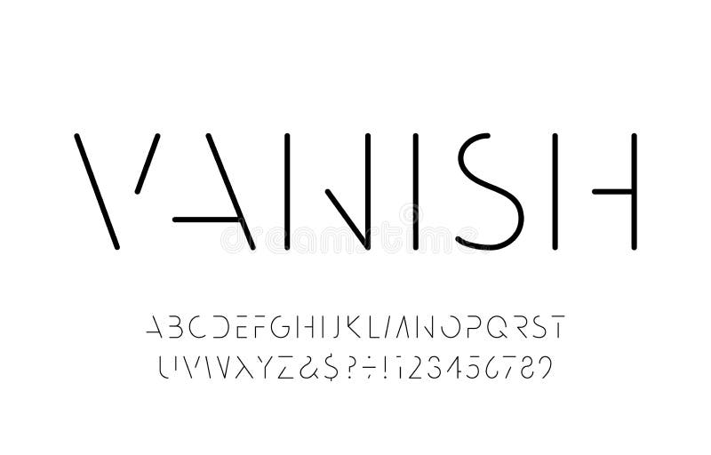 Vanish alphabet font. Minimalistic letters and numbers