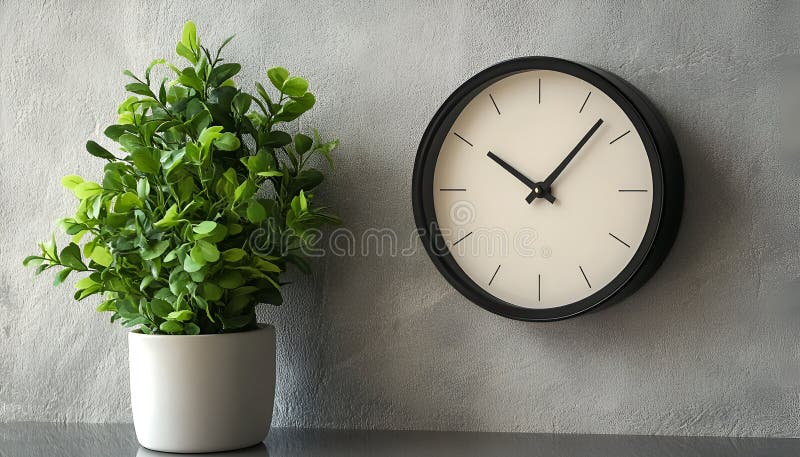Ceas elegant pentru perete, care afișează timpul pentru iftar în timpul staționării cu plantă în ghiveci. conceptul de tradiție is stock photos