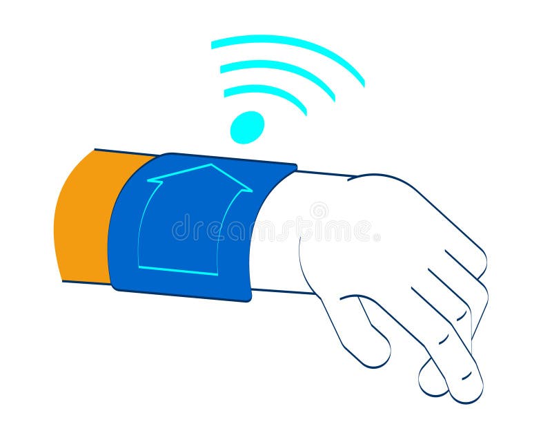 Ceas inteligent mână cu telecomandă acasă și wifi semnal doodle desene animate ilustrare vector illustration