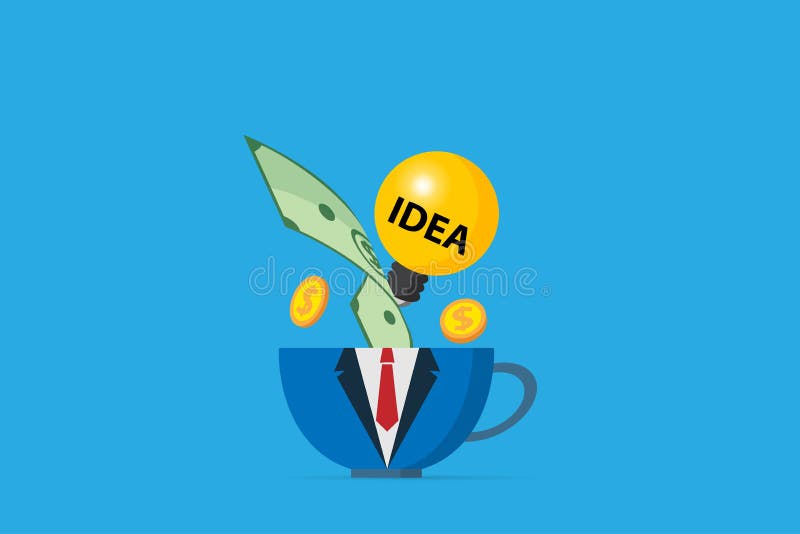 Ceașcă de cafea în uniformă de afaceri cu bec și concept de afaceri monetare vector illustration