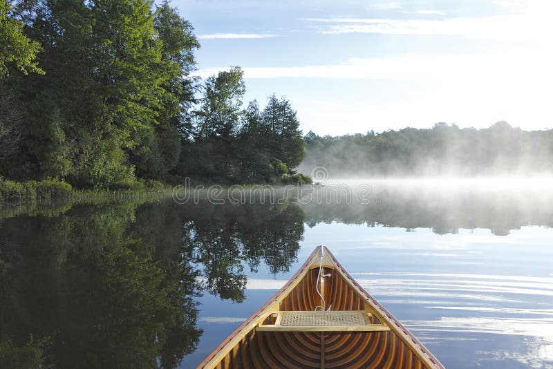 Cedar Canoe Bow on a Misty Lake