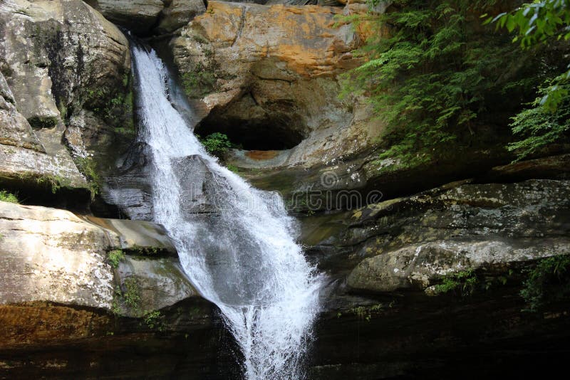 Cedar Falls waterfall during the wet season, located in the Hocking Hills area of Ohio.