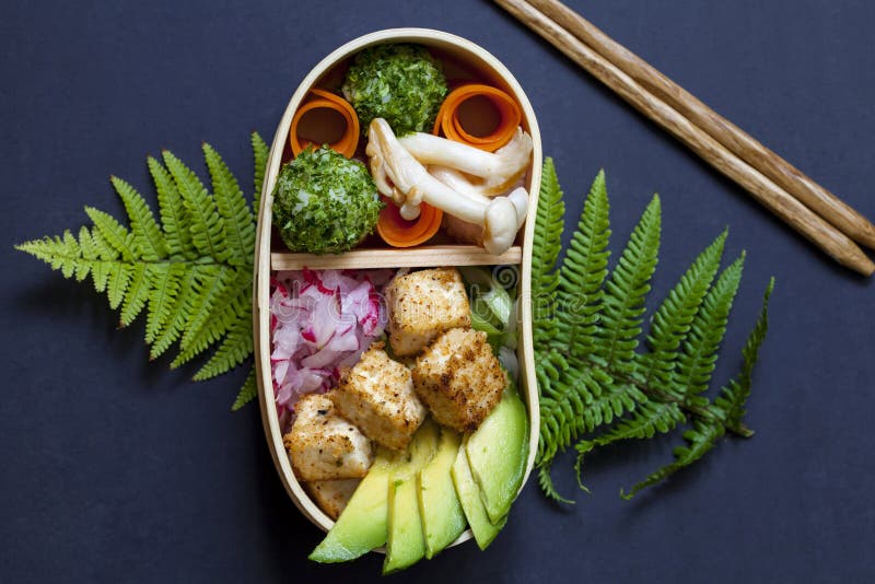 Japanese bento lunch box with tofu