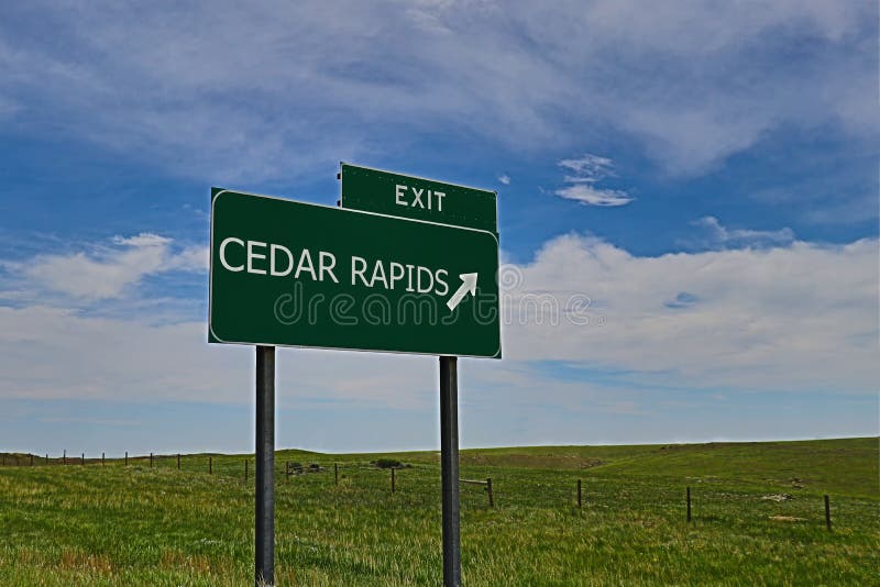 US Highway Exit Sign for Cedar Rapids HDR Image.