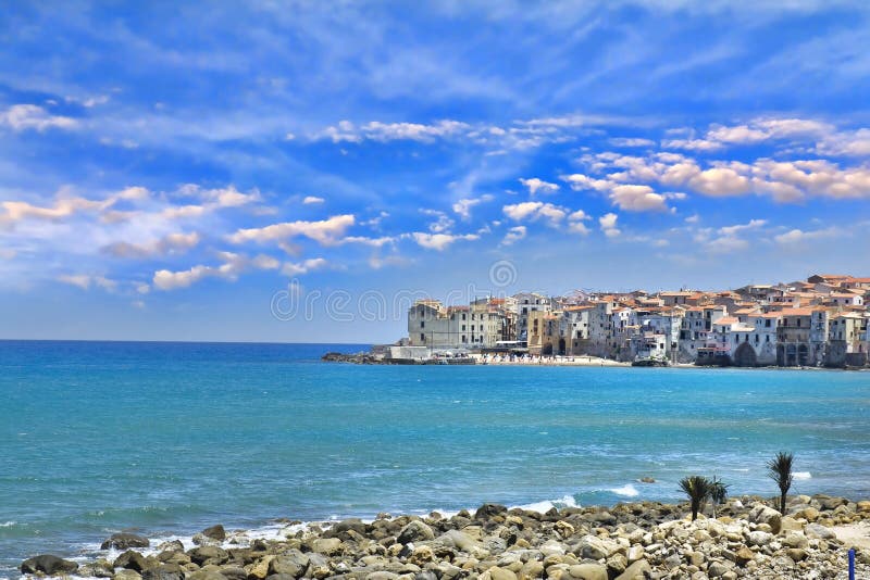 Beautiful view of Cefalu beach, Palermo, Sicily. Beautiful view of Cefalu beach, Palermo, Sicily