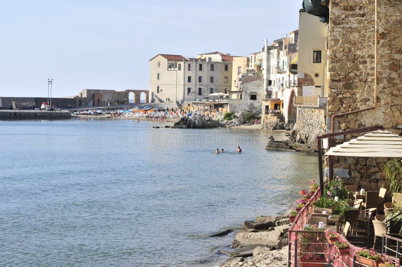 Cefalu town and ocean