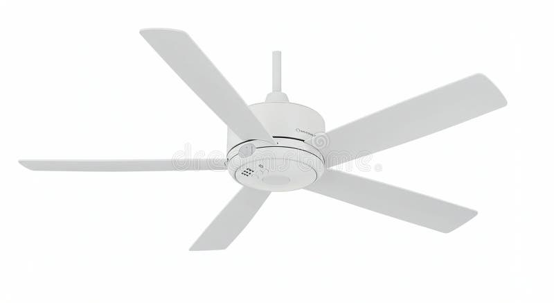 Ceiling fan with a modern design, featuring five white blades attached to a central stock illustration