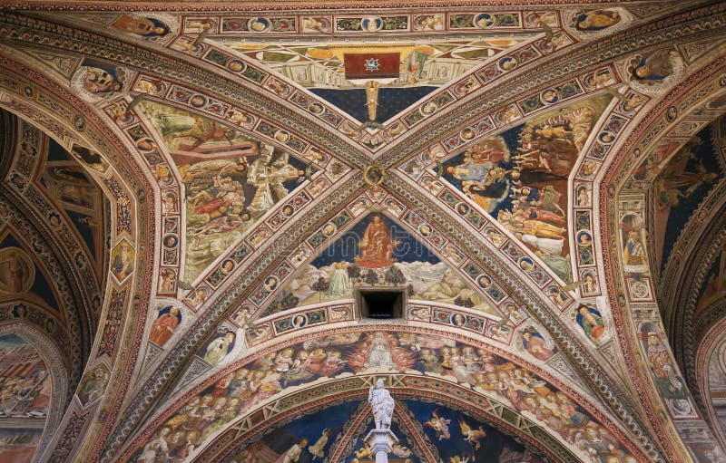 Renaissance Frescoes in Siena Baptistery, Italy