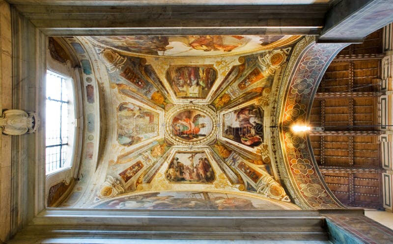 Ceiling of Giugni chapel in Basilica di Santa Croce. Florence, Italy