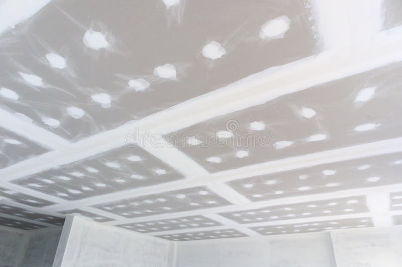 Ceiling Gypsum Board Installation At Construction Site Stock Image Image of installation