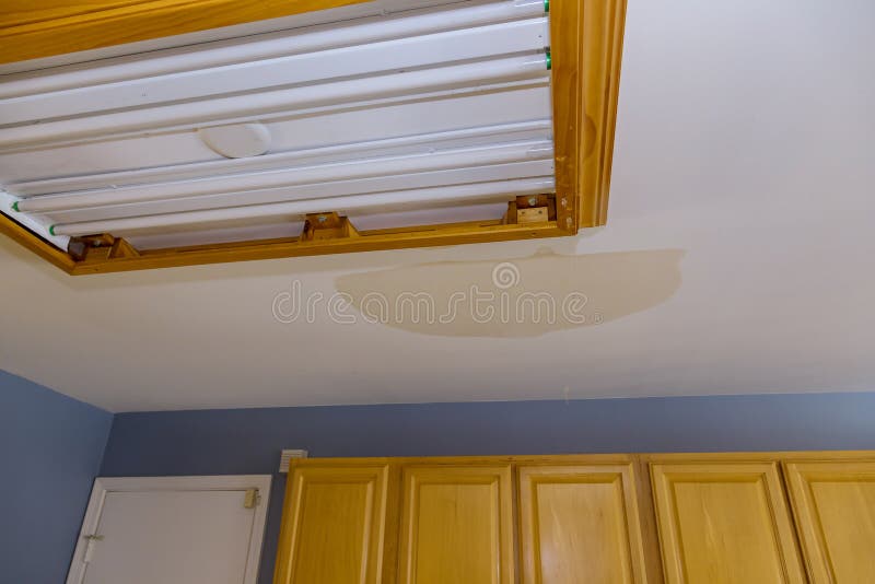 Ceiling Kitchen Damage Caused Leaking Water Pipe Ceiling Kitchen Damage Caused Leaking Water Pipe Water Drops 229249417 