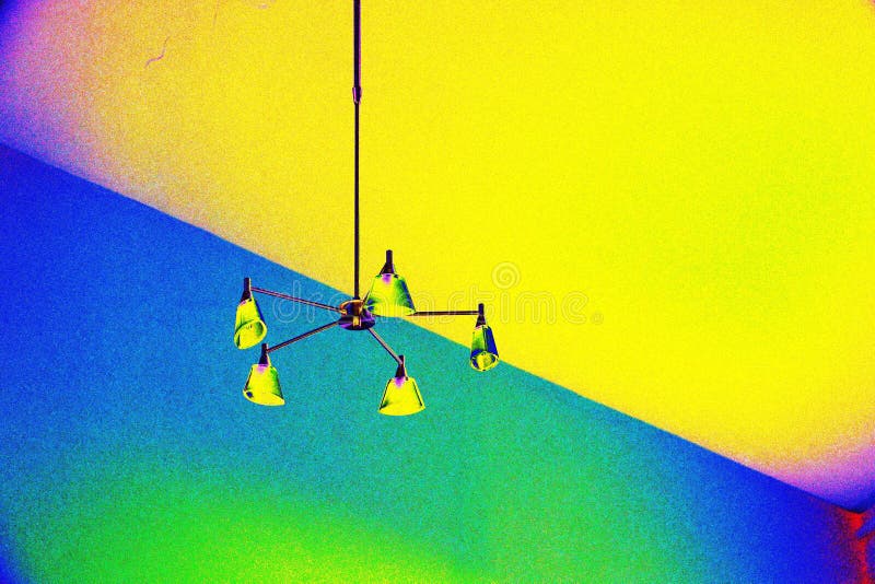 Ceiling lamp in blue and yellow color, closeup of photo royalty free stock photography