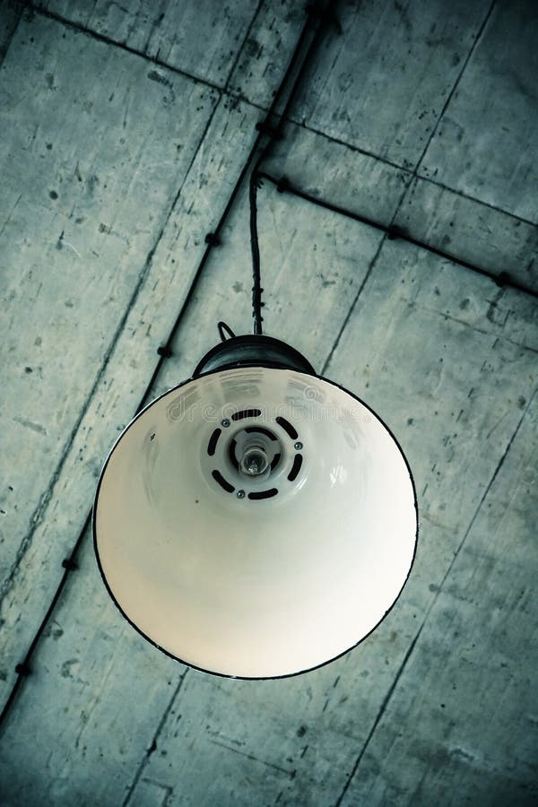 Ceiling metallic lamp, retro scene stock photo