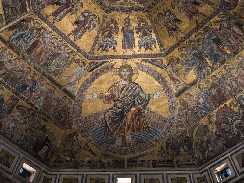 Ceiling Mosaic in Baptistery in Florence. Ceiling Mosaic depicting Christ at the last Judgement in Baptistery in Florence royalty free stock photos Ceiling Mosaic in Baptistery in Florence. Ceiling Mosaic depicting Christ at the last Judgement in Baptistery in Florence royalty free stock photos