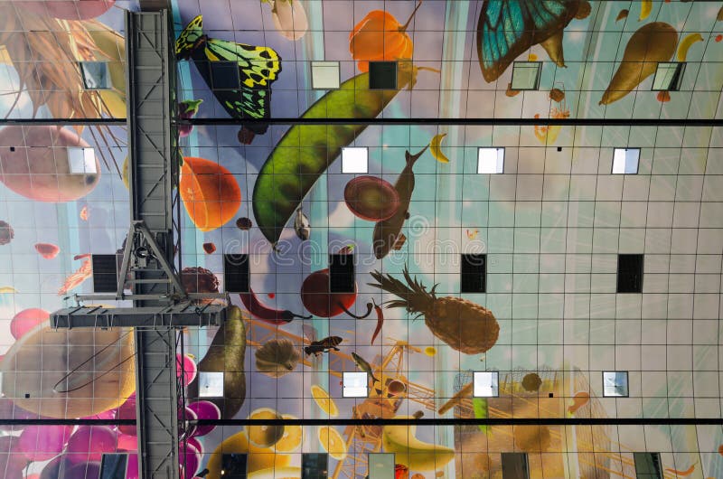 Ceiling of the new artistic Markthal in Rotterdam