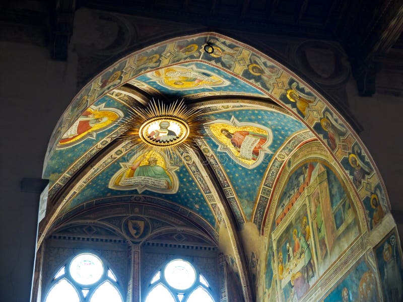 Ceiling of Rinuccini chapel in Basilica di Santa Croce. Florence, Italy