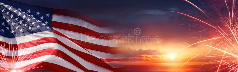 Celebración americana - bandera y fuegos artificiales de los E.E.U.U.