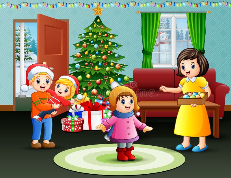 Familia Feliz Una Navidad Ilustraciones Stock, Vectores, Y Clipart