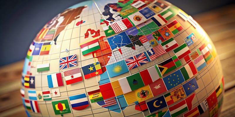 Celebrating Global Interconnectedness A Stunning Visual Representation of World Unity Featuring Flags Draped Across a royalty free illustration