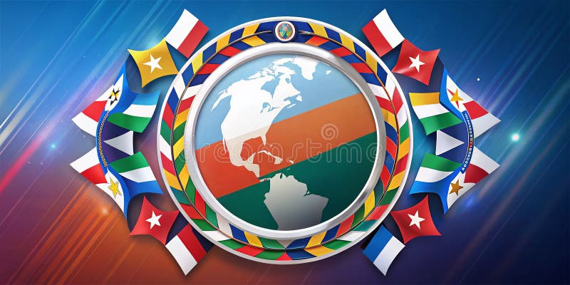 Celebrating Global Unity A Circular Emblem Design Featuring Flags of Diverse Nations Symbolizing International stock illustration