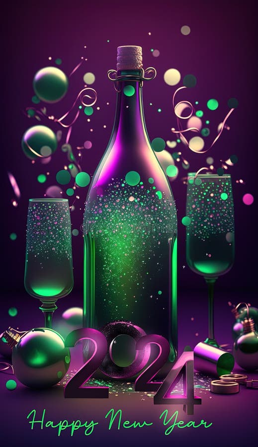 Celebrating the New Year 2024 with Champagne, AI Generative Stock