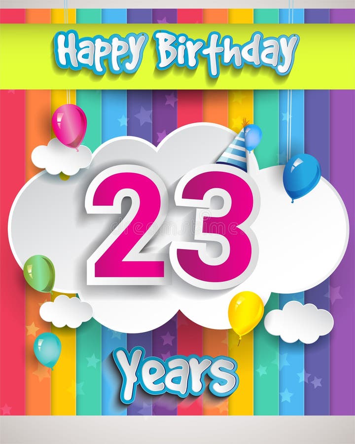 Celebrating 23rd Anniversary Logo, with Confetti and Balloons, Clouds ...