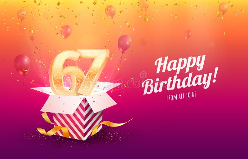 Celebrating 67th years birthday vector illustration. Sixty-seven anniversary celebration background. Adult birth day