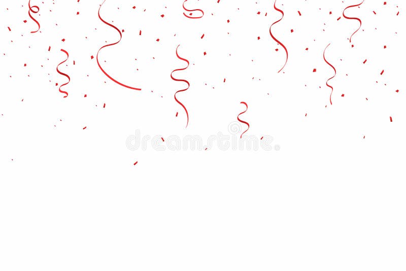 Celebration background with red ribbons and confetti. Falling confetti and ribbons isolated on white background vector illustration Celebration background with red ribbons and confetti. Falling confetti and ribbons isolated on white background vector illustration